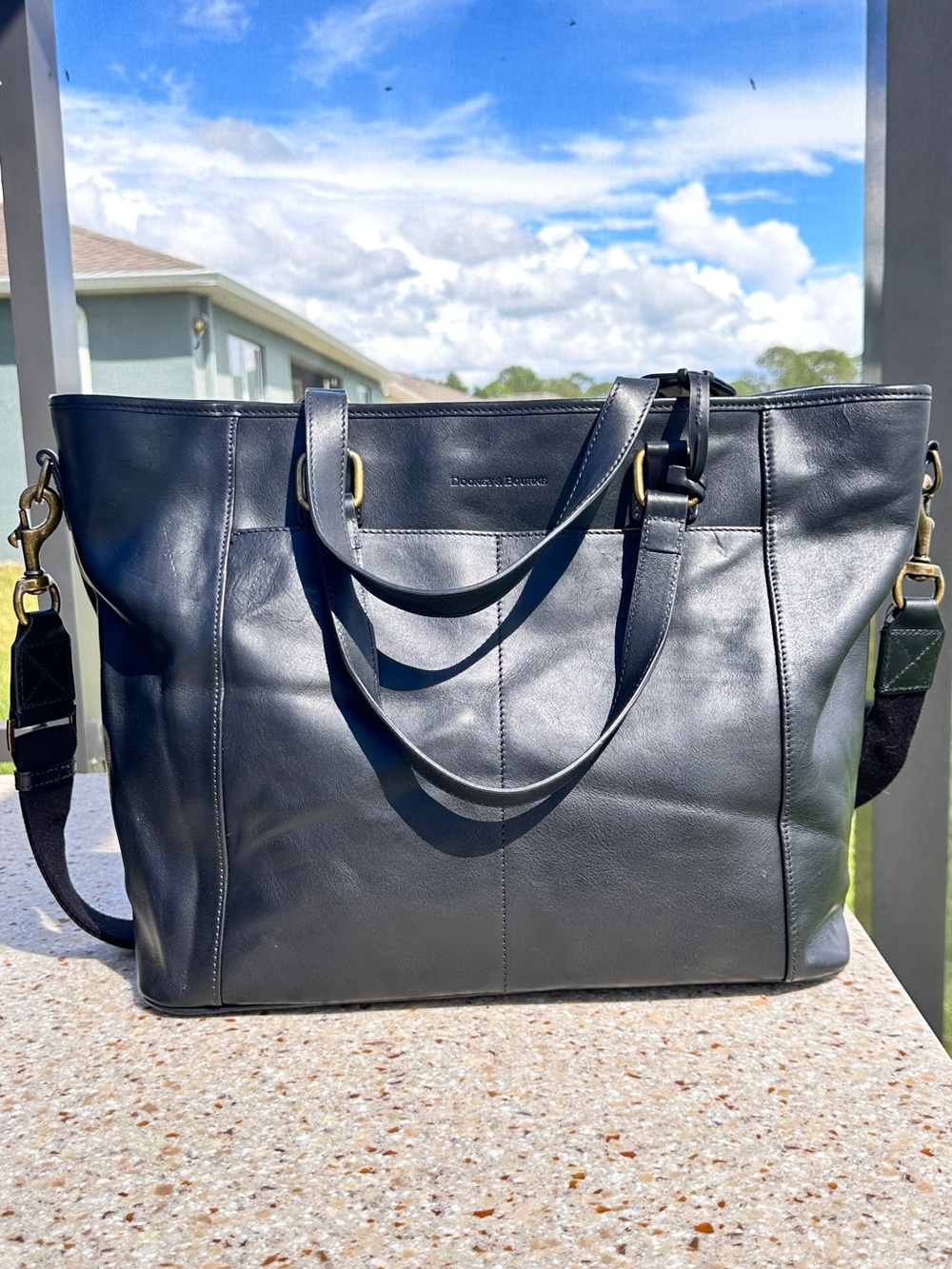 Dooney & Bourke Florentine Newport Tote Black Italian Leather Shoulder Bag Sz L